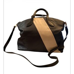 BALLY Black Leather Tote with Cream Diagonal Panel